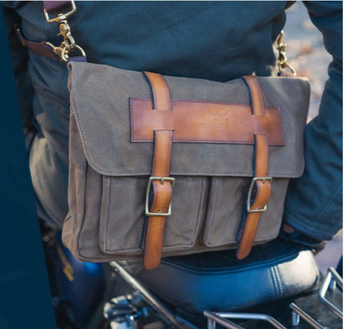 Waxed Canvas Messenger Bag Messenger Bag Men Motorcycle Bag Etsy