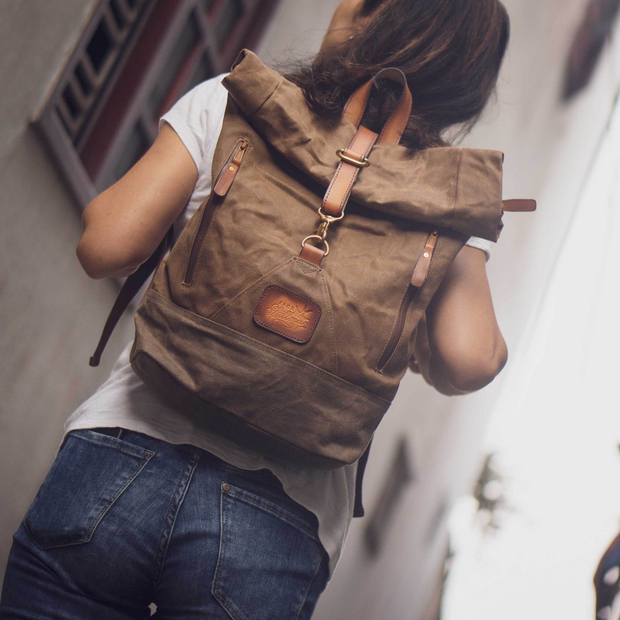 Wax Canvas Backpack Waxed Canvas Vintage Leather Backpack / Etsy