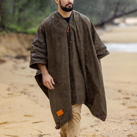 Canvas Poncho, Man Poncho, Genuine Military Groundsheet, Oilskin