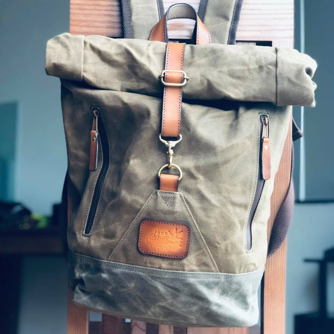 Wax Canvas Backpack Waxed Canvas Vintage Leather Backpack / Etsy