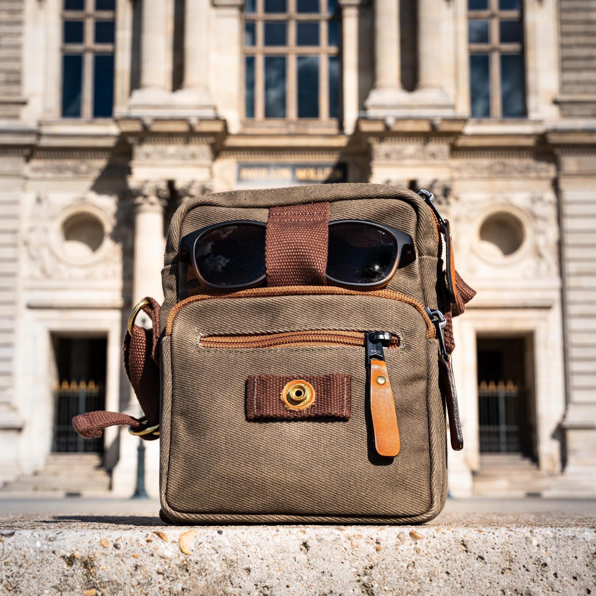 Canvas Leather Sling Bag, Man Bag, Waxed Canvas Crossbody Bag Men