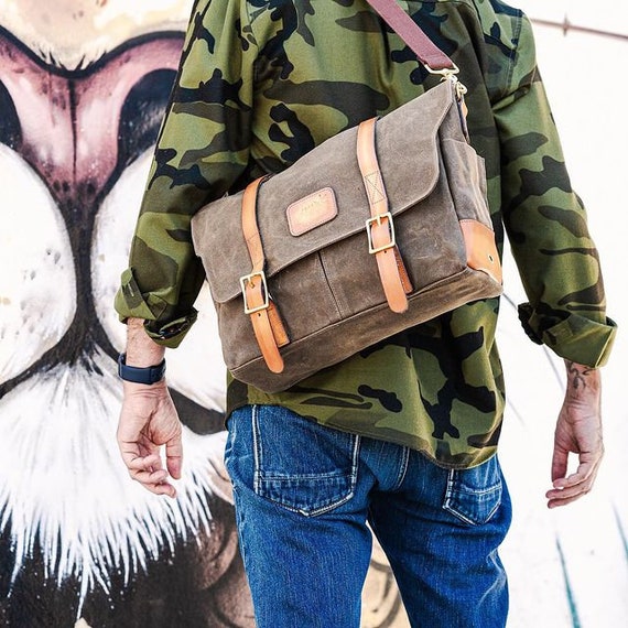 Personalized Waxed Canvas Messenger Bag Men Satchel Briefcase Vintage  Crossbody Bag Canvas Shoulder Bag Laptop Bag Unique Groomsmen Gifts