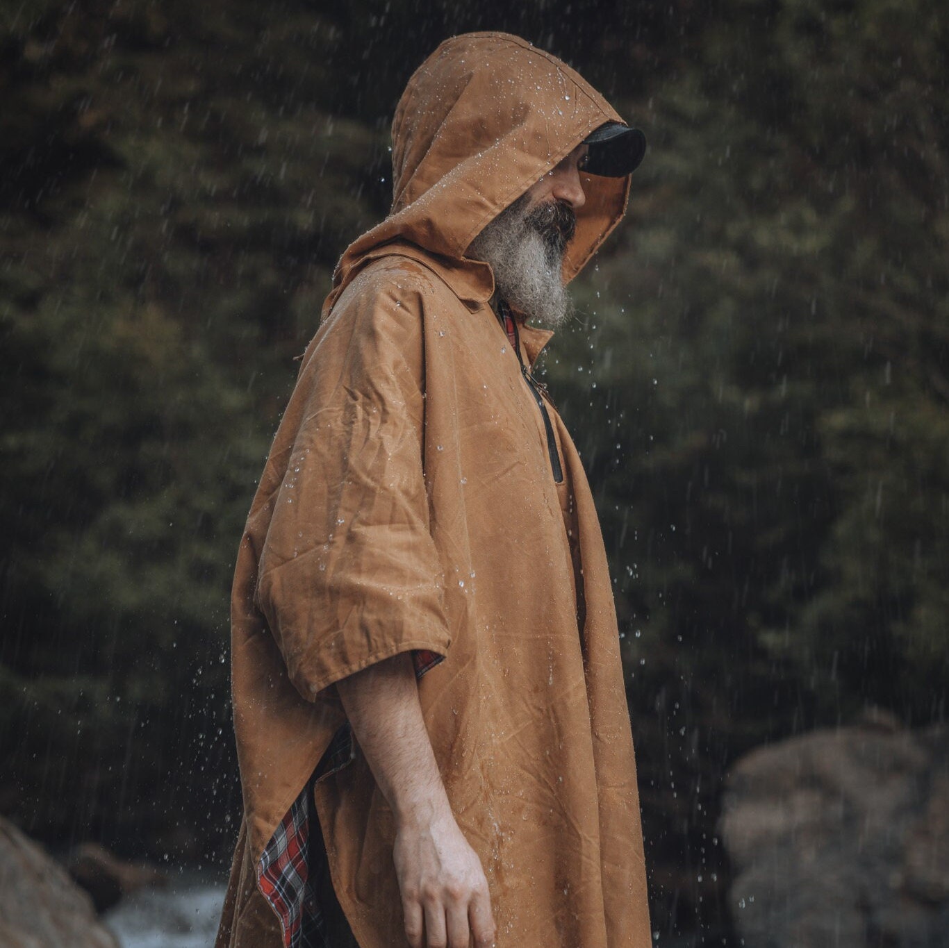 Rain Poncho Men, Waxed Canvas Rain Jacket, Outdoor Hiking