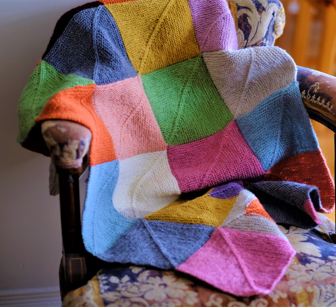 Knitting Pattern Mitered Square Blanket Advanced Knitter Soft Merino Yarn PDF Download DK Worsted Weight Yarn Knitted Blanket