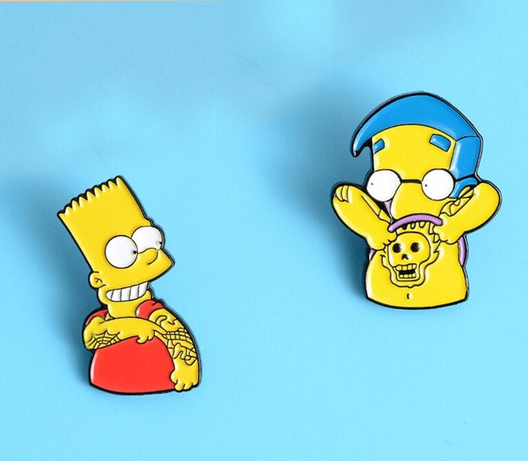 The Simpsons Bart Simpson Milhouse Tattoo Enamel Pin Badge 2 x badges set The Simpsons Bart Simpson Milhouse Tattoo Enamel Pin Badge 2 x badges set