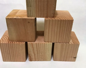 6 large UNSANDED solid wood blocks,  approx 3.5" x 3.5", all natural wood, solid wood blocks, unfinished blocks, crafting blocks