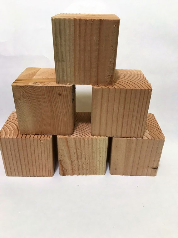 Hout Set of 2 Large Unfinished Wood Cubes 3.5" Blocks for Wood Crafts