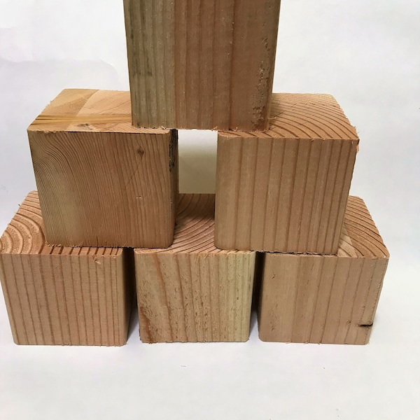 6 large UNSANDED solid wood blocks,  approx 3.5" x 3.5", all natural wood, solid wood blocks, unfinished blocks, crafting blocks