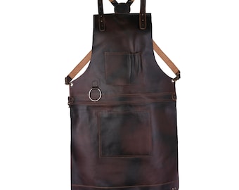 Personalized Full Grain Leather Crossbody Apron Butcher Apron -BBQ & Grill Apron - Barber Apron - woodwork apron - Personalized Gift For Dad