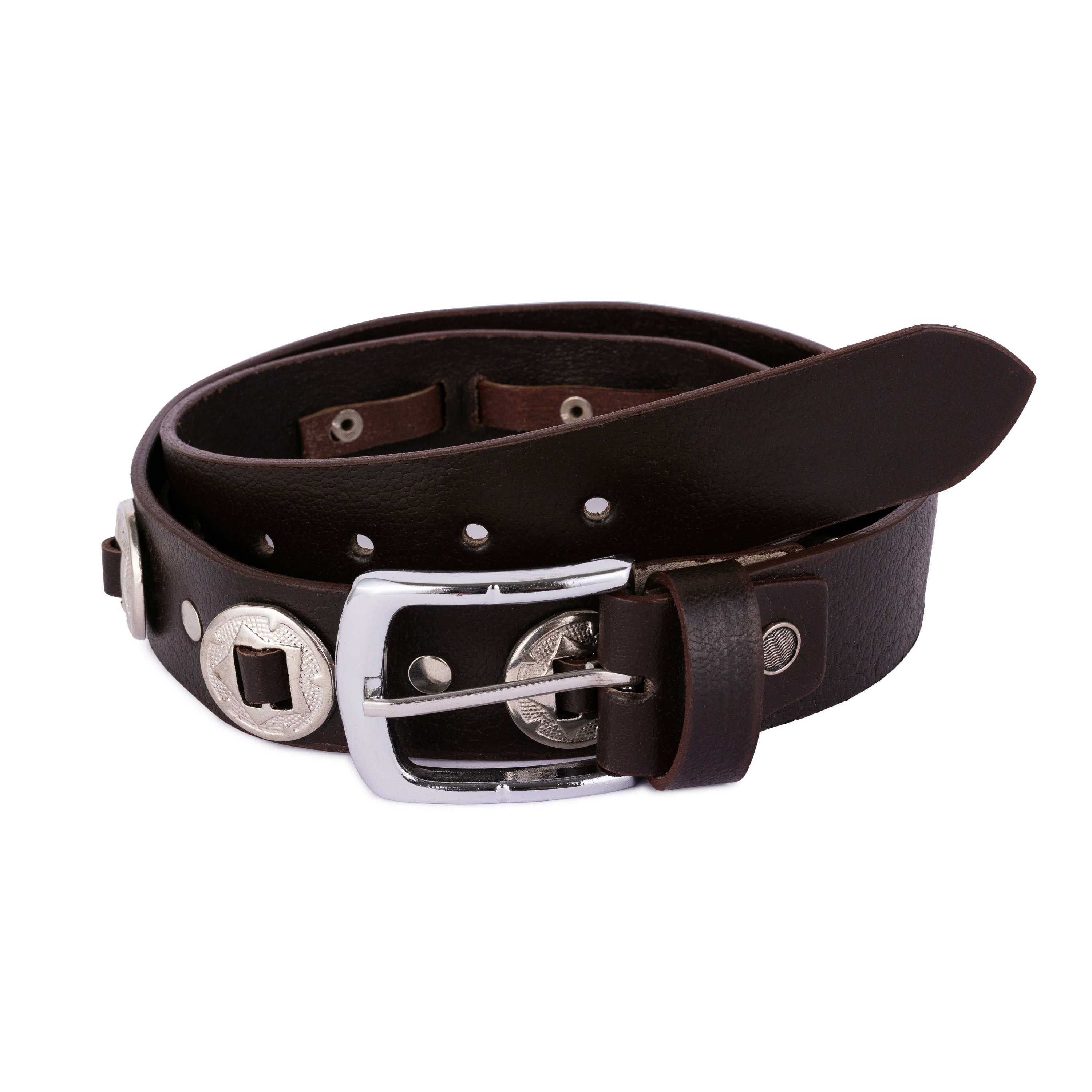 Kingston(?) Leather Western Belt, Silver Tone Ornate Conches, Buckle & Tip 58 Caiman Hornback Cowboy Belt – Rock main image 3