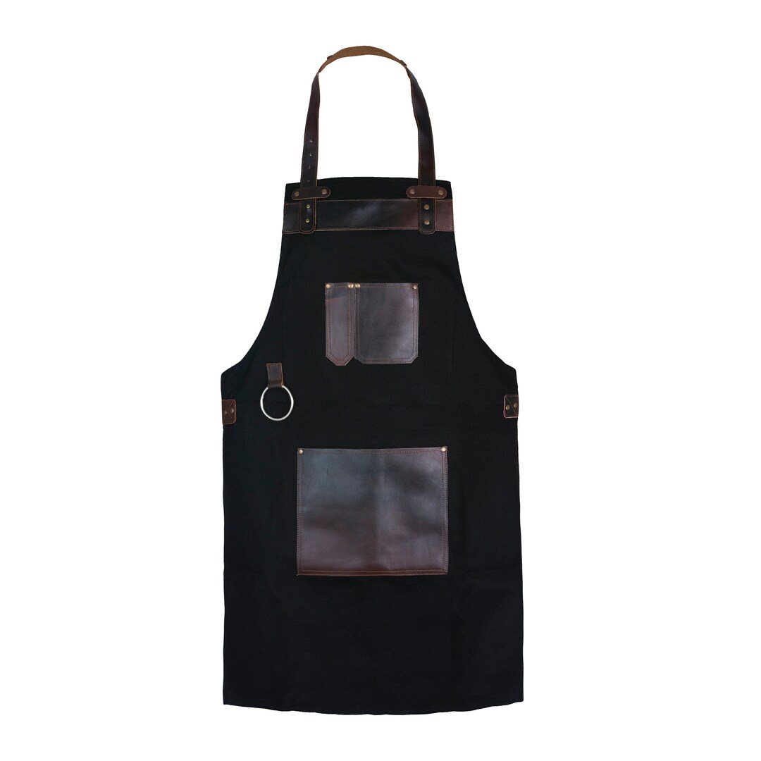 Top Grain Leather Black Canvas Apron Butcher Apron - Cook Apron - BBQ ...