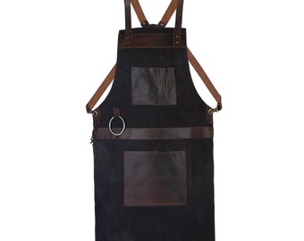 Waxed Black Canvas handmade Leather Apron Butcher Apron DIY Apron BBQ Apron Cooking Apron - Blacksmith Apron - Barber Apron - woodwork apron