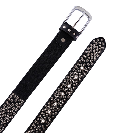 Calf Hair Leather Large Crystals Studded Black Silver‎ Belt Removable Buckle M/L Calf Hair Leather Large Crystals Studded Black Silver Belt  main image 4