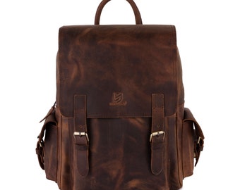 London Brown Vintage Style Handmade Backpack, Leather Rucksack for College University Laptop Backpack Birthday Gift Office backpack
