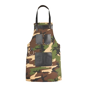 Real Leather Camouflage Canvas Apron Butcher Apron - Cook Apron - BBQ Apron - Cooking Apron