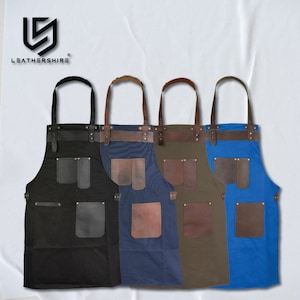 Top Grain Leather and Canvas Apron Butcher Apron - Cook Apron - BBQ Apron - Cooking Apron - Baking Apron - Woodwork Apron - Christmas Gift