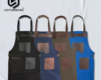 Top Grain Leather and Canvas Apron Butcher Apron - Cook Apron - BBQ Apron - Cooking Apron - Baking Apron - Woodwork Apron - Christmas Gift