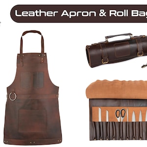 Dark Brown Full Grain Leather Apron 10 Pocket Knife Roll Butcher Apron Cook Apron BBQ Apron Blacksmith Apron Barber Apron Christmas Gift