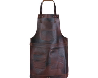 Personalized Dark Brown Full Grain handmade Leather Apron Hairdresser Apron Barber Apron Barista Bartender Apron Gift for Barber Hairdresser