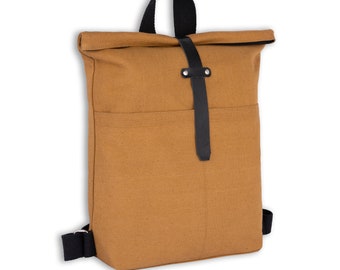 London Brown Vintage Style Handmade Backpack, Brown colored washable Canvas Rucksack for College University Laptop Vegan Backpack Gift