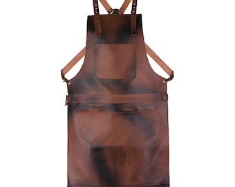 Cognac Brown Full Grain Leather Apron Butcher Apron -Cook Apron -BBQ Apron - DIY Apron - Blacksmith Apron - Woodwork apron - Leather Gifts