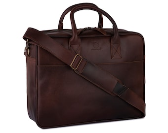 Slim Full grain Dark Brown Leather Laptop Bag Shoulder Laptop Messenger Real Leather Crazy Horse Bag Laptop Bag Portfolio Birthday Gift