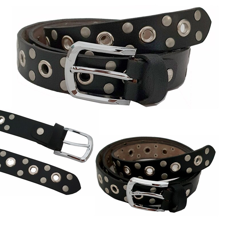 Biker unisex men women studded bonded real leather belt 35mm Etsy