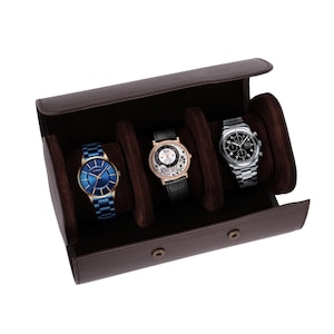 Rotolo porta orologi in pelle di lusso Leathershire, scatola portaoggetti per 3 orologi, organizer per espositori per orologi, regalo personalizzato per uomo e donna per papà