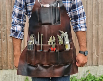 Leather Tool Working Apron | 12 Pocket Tool Apron | Unisex Leather Apron | Cross Body Back Straps Adjustable | Woodworking | Gardening Apron