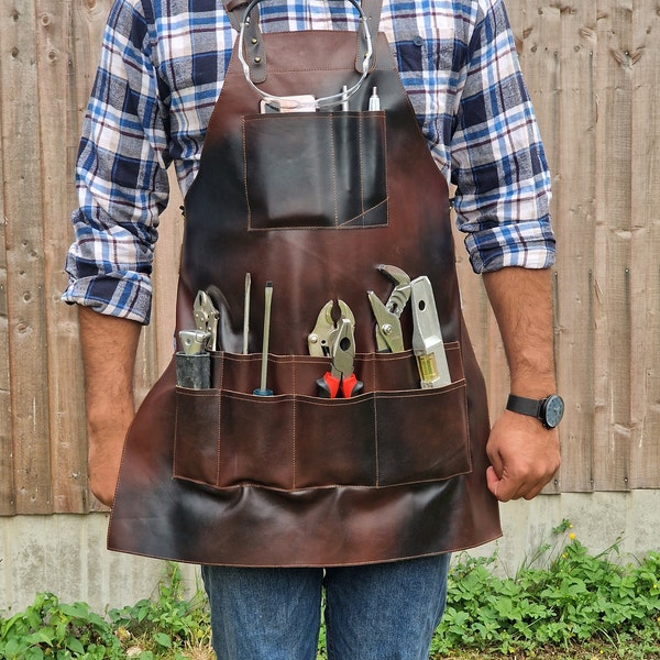 Leather Tool Working Apron | 12 Pocket Tool Apron | Unisex Leather Apron | Cross Body Back Straps Adjustable | Woodworking | Gardening Apron