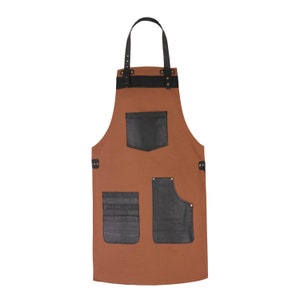 Professional Canvas Work Apron With Leather Pockets - Adjustable Crossbody Strap, Antique Brass Hardware