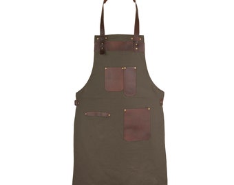 Green Canvas Apron Butcher Apron - Cook Apron - BBQ Apron - Cooking Apron - Hairstylist Apron - BiB Apron - Cheff apron - Woodworking apron