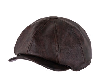 Handmade Brown Leather Newsboy Cap Handstitched Genuine Leather Ivy Cap Leather Flat cap Classic Ivy Vintage Newsboy hat Christmas Gift