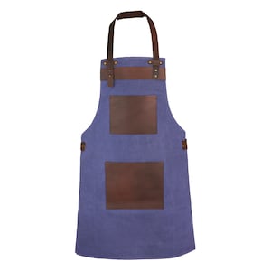 Top Grain Leather Blue Canvas Apron Butcher Apron - Cook Apron - BBQ Apron - Cooking Apron - Blacksmith Apron - Woodwork Apron - Christmas