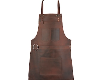 Dark Brown Full Grain Leather Apron Butcher Apron - Bib Apron -BBQ Apron -Cooking Apron - Crossbody Apron - Barber Apron - woodwork apron