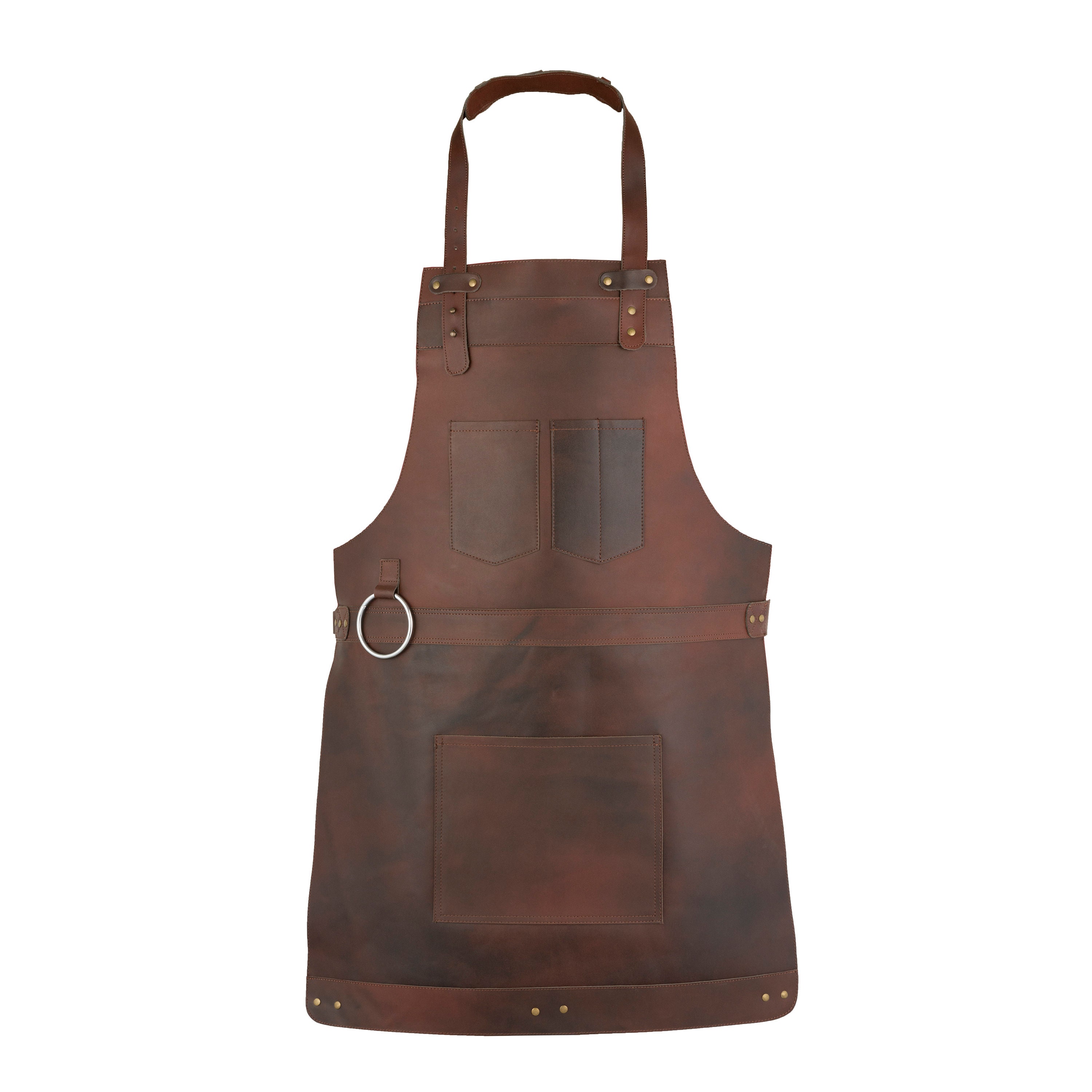 tablier de boucher en cuir pleine fleur brun foncé - tablier à bavette barbecue cuisine crossbody barbier tablier menuiserie