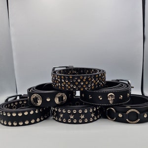 Silver Concho Pyramid Ring Handmade Leather Belt Punk Rock Fashion Leather Belt Handcrafted Leather Belt Unisex Biker Belt Gift for him