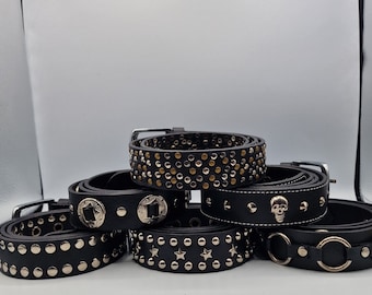 Silver Concho Pyramid Ring Handmade Leather Belt Punk Rock Fashion Leather Belt Handcrafted Leather Belt Unisex Biker Belt Gift for him
