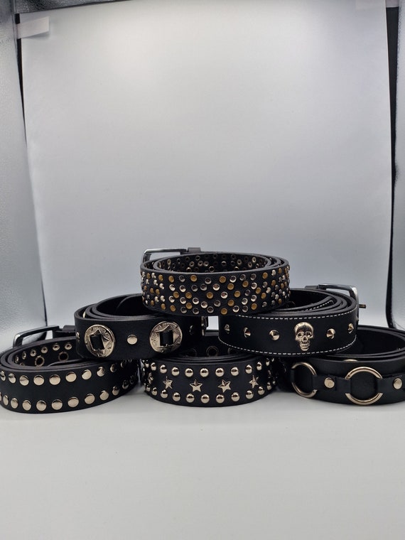 小物 PPFM Studs leather belt Triple Studded Pyramid Belts — Lowlife