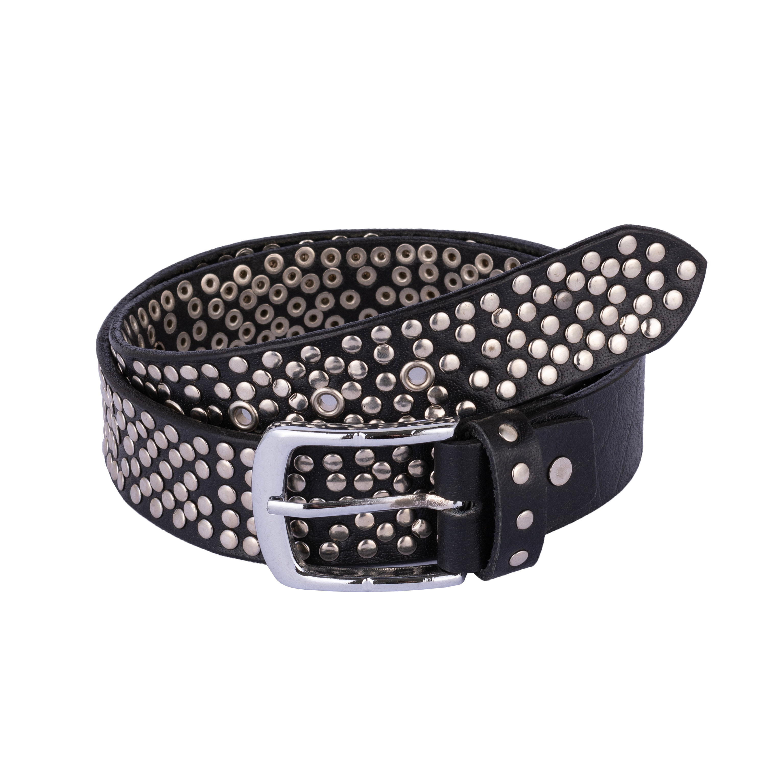 Black Rock 'n' Roll Silver Handmade Studded Leather Belt Handmade