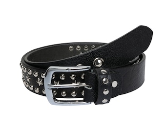 Biker fait à la main Étoile et Rivets cloutés ceinture en cuir pleine fleur fabriquée à la main 35mm Ceinture en cuir véritable pour hommes Ceinture Punk Cadeau d'anniversaire