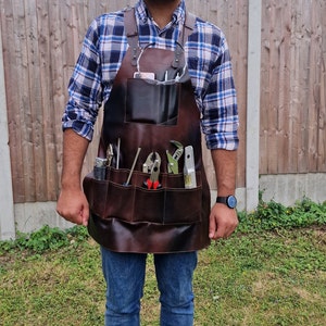 Leather Tool Working Apron 12 Pocket Tool Apron Unisex Leather Apron Cross Body Back Straps Adjustable Woodworking Gardening Apron image 8