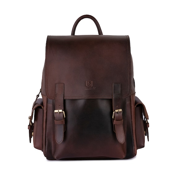 London Dark Brown Vintage Style Handmade Backpack, Leather Rucksack for College University Laptop Backpack Birthday Gift Office backpack