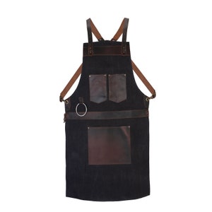Waxed Black Canvas handmade Leather Apron Butcher Apron DIY Apron BBQ Apron Cooking Apron - Blacksmith Apron - Barber Apron - woodwork apron