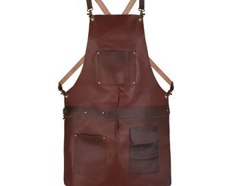 Personalized Full Grain Leather Crossbody Shirt Style Apron Butcher Apron -BBQ & Grill Apron - Barber Apron - woodwork apron