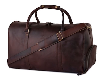 Leathershire Full Grain Leather Duffle Bag With Shoe Compartment Men's Travel Bag Weekend Luggage Bag Unique Christmas Gifts, Carry-on Bag