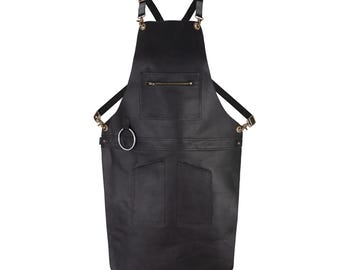 Black Full Grain Leather Apron Hairdresser Apron Barber Apron BBQ & Grill Apron Chef Apron woodwork apron Fathers Day Gift