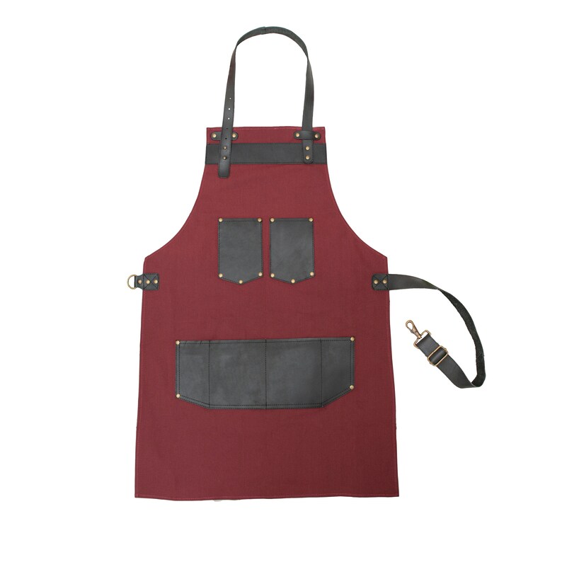 Real Leather Maroon Canvas Apron Butcher Apron - Cook Apron - BBQ Apron ...