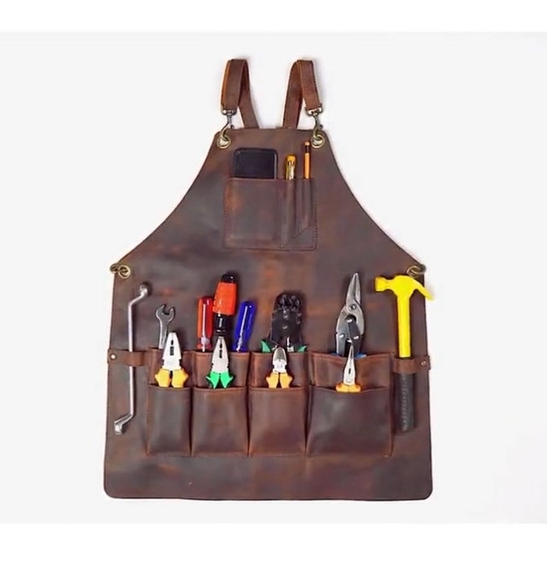 Leather Tool Working Apron 12 Pocket Tool Apron Unisex Leather Apron Cross Body Back Straps Adjustable Woodworking Gardening Apron image 4