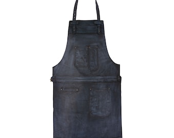 Delantal de cuero de grano completo encerado negro Delantal de carnicero Delantal de chef Delantal de barbacoa Delantal de bricolaje Delantal de barbero Delantal de herrero Delantal de carpintería Regalo